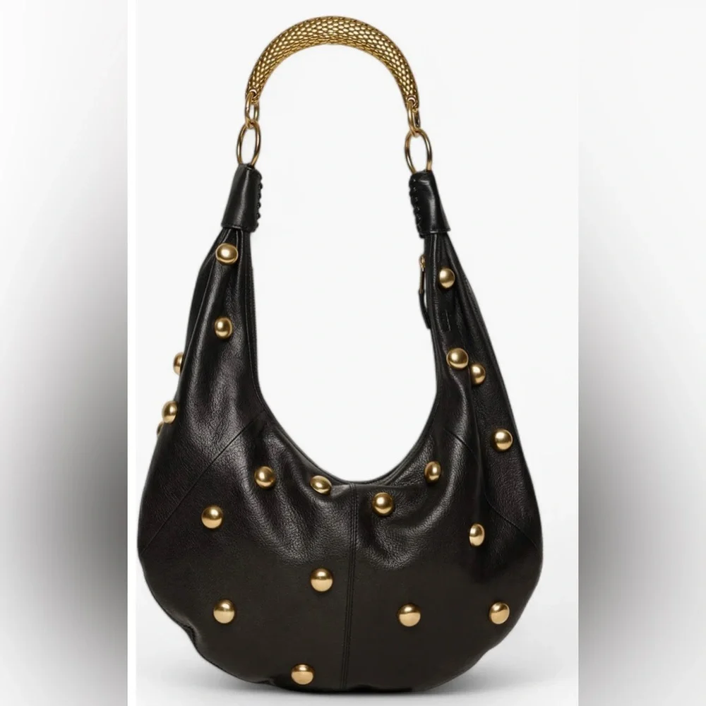 WALTER BAKER Leather Miller Medium Studded Hobo With Metal Handle